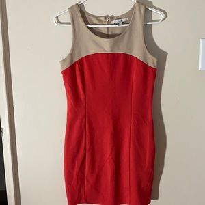 Orange and Beige Colorblock Mini Dress